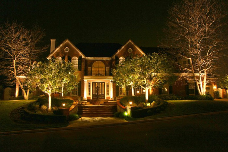 Brick House with Low Voltage Outdoor Lighting